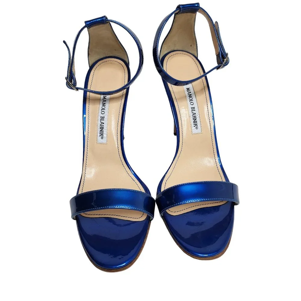 Manolo Blahnik Chaos Cobalt Blue Stiletto Sandals Women’s Size 40.5